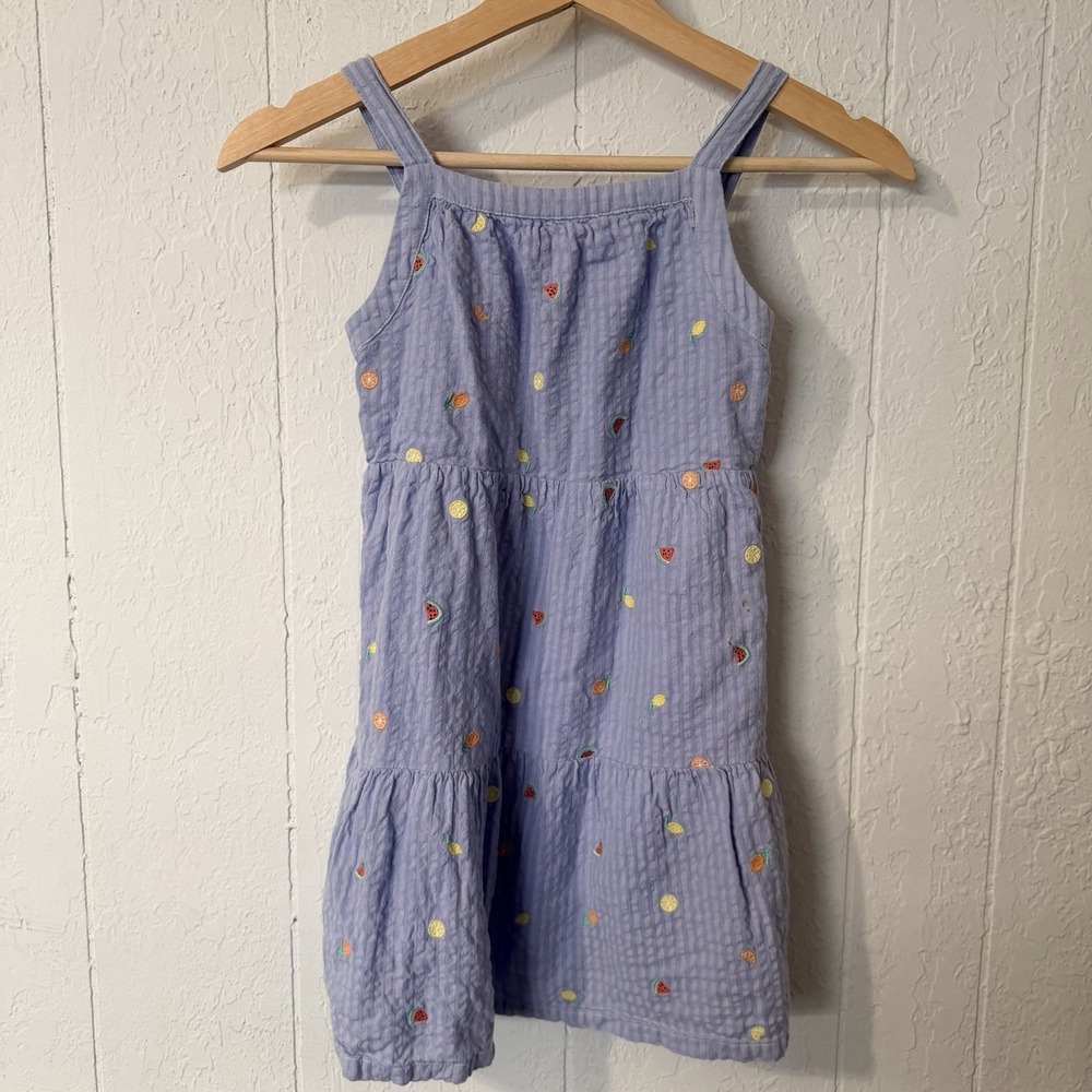 Tucker And Tate Girls Tiered Sleeveless Blue Dress Size 6 Gauzy Fruits Striped